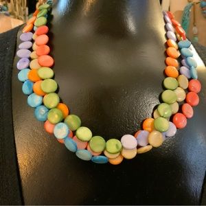 MULTI COLOR MOTHER-OF-PEARL DISC 3 Strand NECKLACE⭐️ New Spring ⭐️New Condition